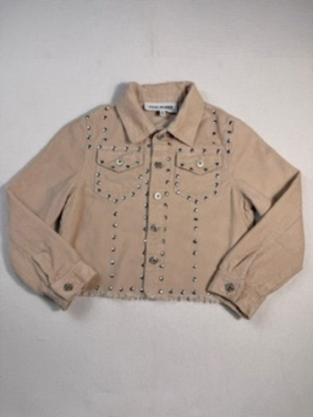 Steve Madden Kids Girls Studded Corduroy Jacket Size S Tan Distressed Western